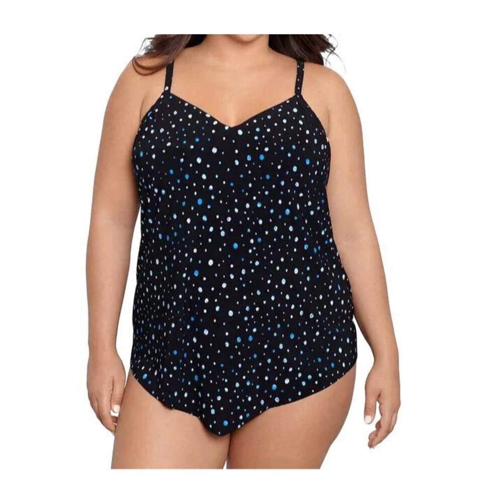 Trimshaper Tankini Swim Top Womens 20W Black Blue Slimming Control NEW